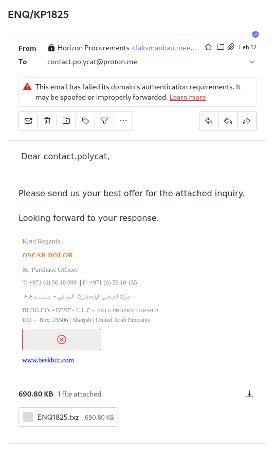 Screenshot of the email